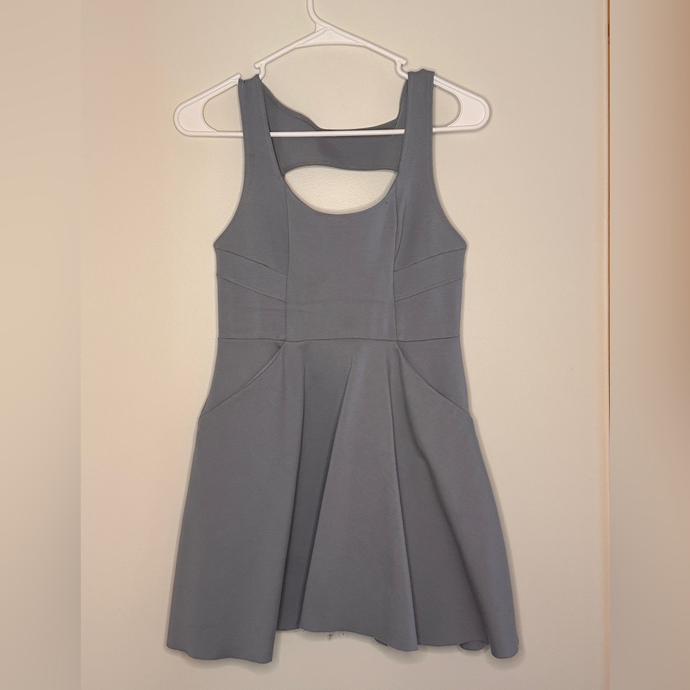 Gray/Blue Sleeveless Dress with Pockets